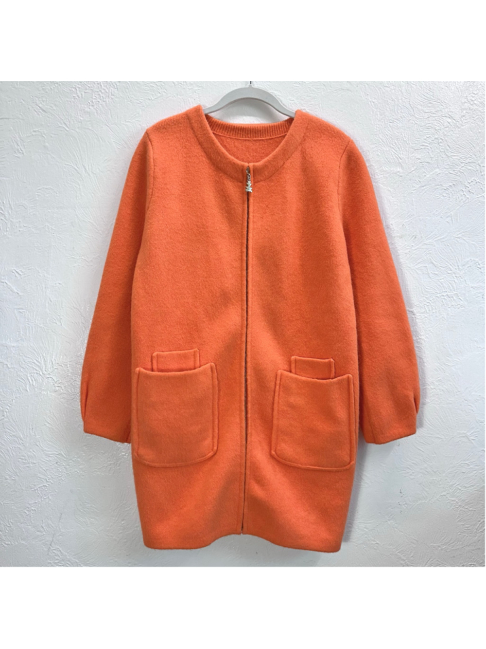 Karl Lagerfeld Peach Heavy Wool Blend Knit Longline Coat Cardigan Bear Zip M